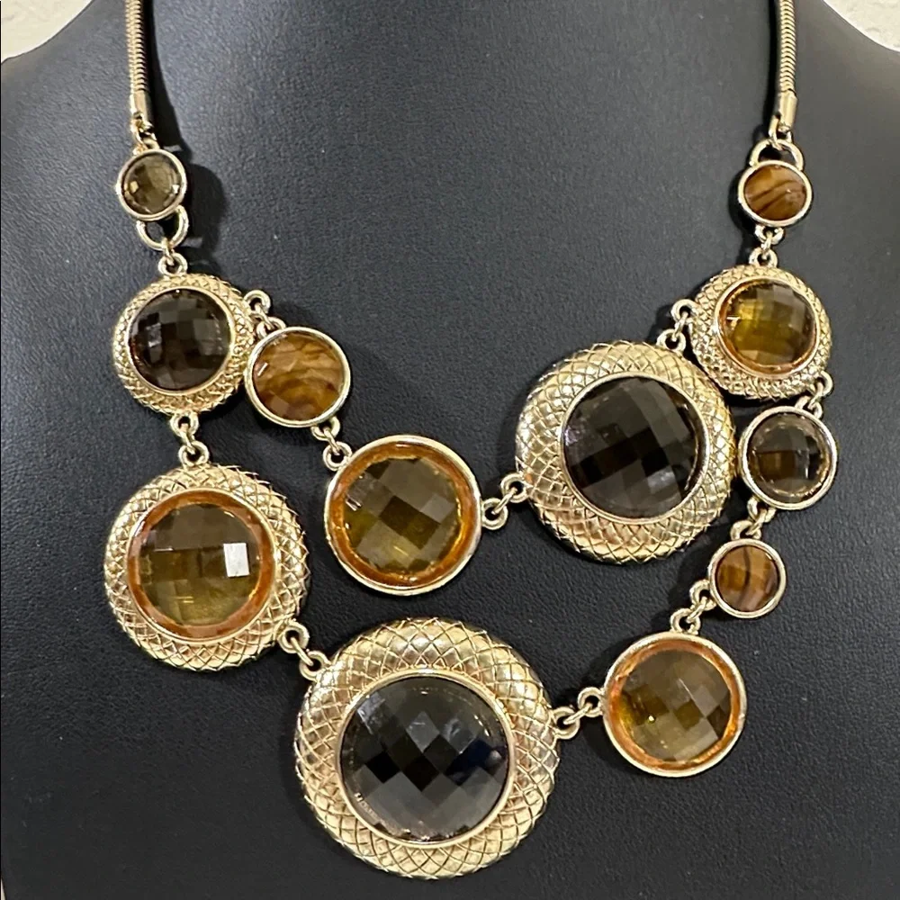 Liz Claiborne Vintage 1990’s Gold Tone Statement Necklace With Faucet Cabochons